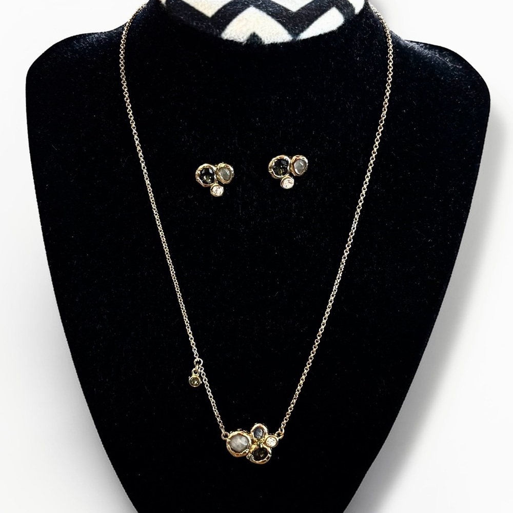 Banana Republic Blue City Pendant Necklace and Cluster Earings Set